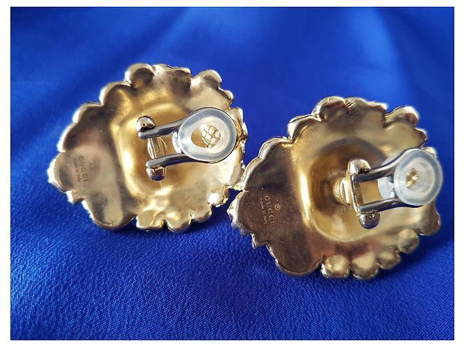GUCCI Orecchini a clip con testa di leone e cabochon verde D'oro - vista 6
