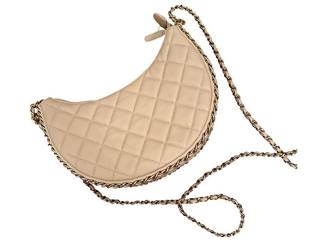 Borsa hobo piccola Chanel Moon in pelle beige Bianco Crudo - vista 11