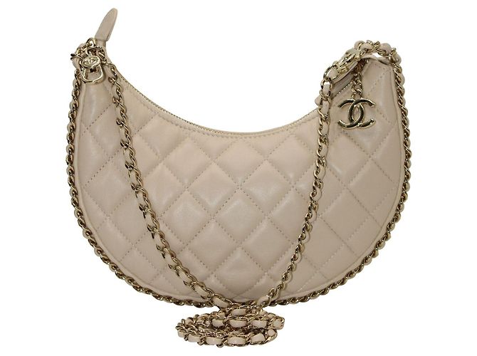 Borsa hobo piccola Chanel Moon in pelle beige Bianco Crudo - vista 2