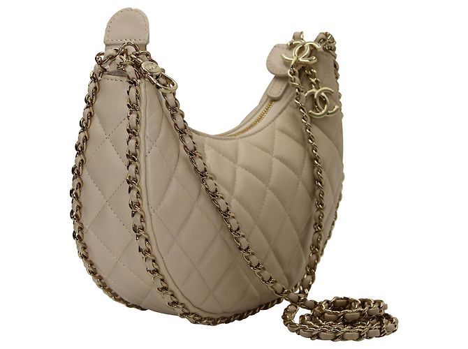 Borsa hobo piccola Chanel Moon in pelle beige Bianco Crudo - vista 4