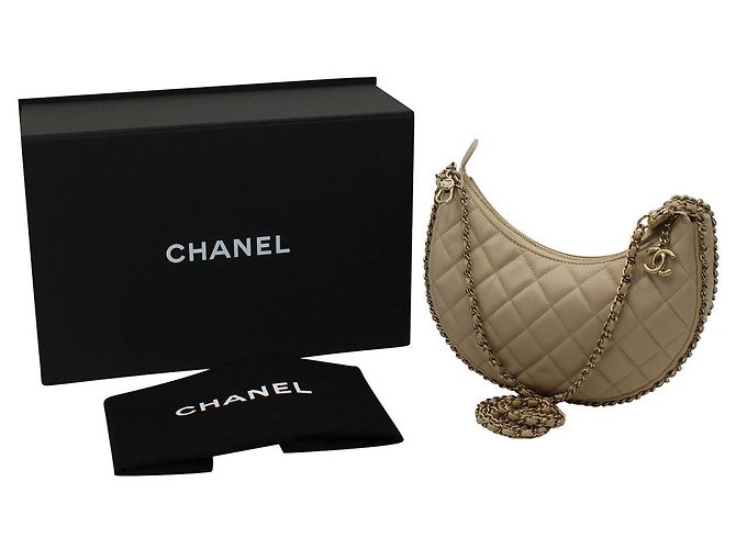 Borsa hobo piccola Chanel Moon in pelle beige Bianco Crudo - vista 9