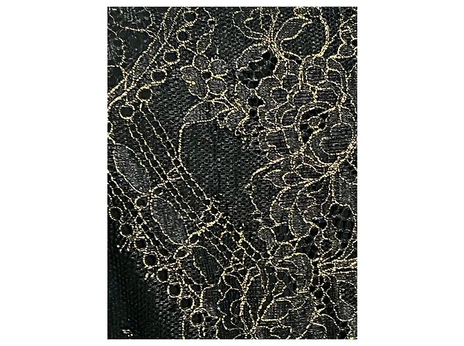 Marchesa Abito in pizzo nero e dorato con collo illusione D'oro - vista 6