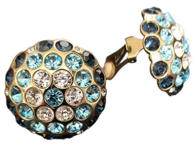 Orecchini Christian Dior placcati oro e cristalli blu e bianchi Multicolore - vista 2