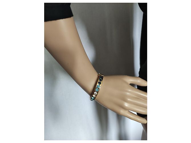 Bracciale Christian Dior Placcato Oro con Cristalli Blu e Bianchi Multicolore - vista 8
