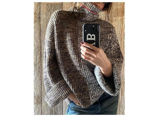 Victoria Beckham Wollpullover Grau und Hellbraun - Ansicht 10