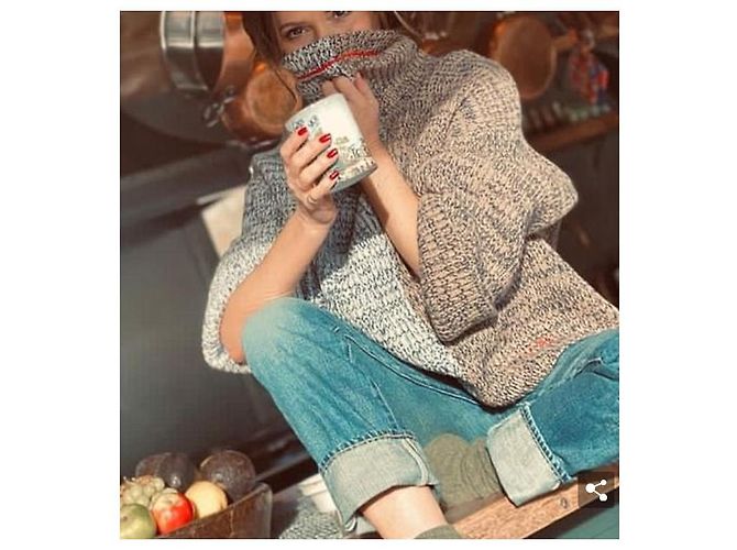 Victoria Beckham Wollpullover Grau und Hellbraun - Ansicht 12