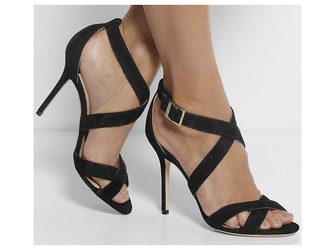 Jimmy Choo Sandali LOTTIE in pelle restituita Mis 37 Nero - vista 10