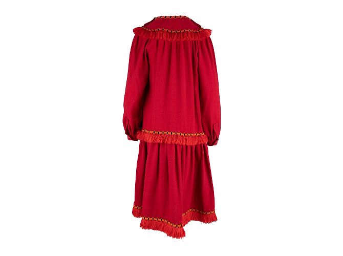 Yves Saint Laurent Vintage Smockkleid mit Fransen Rot - Ansicht 3