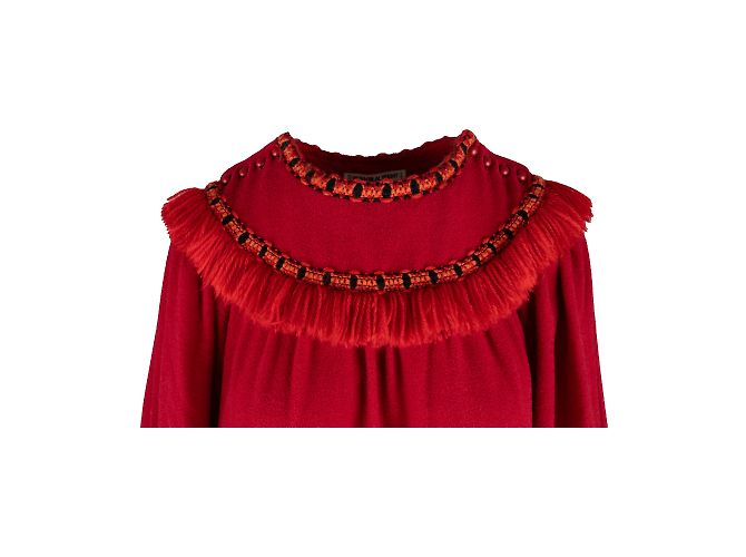 Yves Saint Laurent Vintage Smockkleid mit Fransen Rot - Ansicht 4