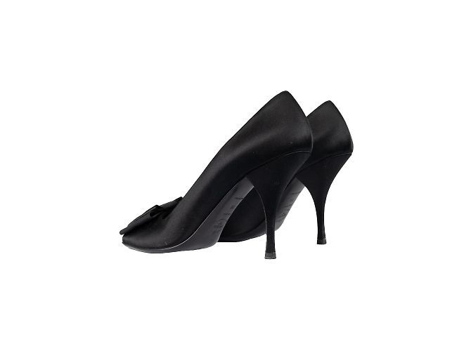 Bow Décolleté aperte in raso nero Prada - vista 2