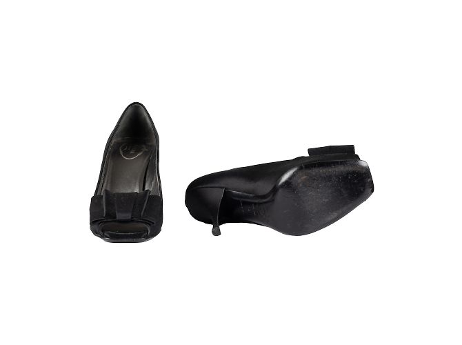 Bow Décolleté aperte in raso nero Prada - vista 8
