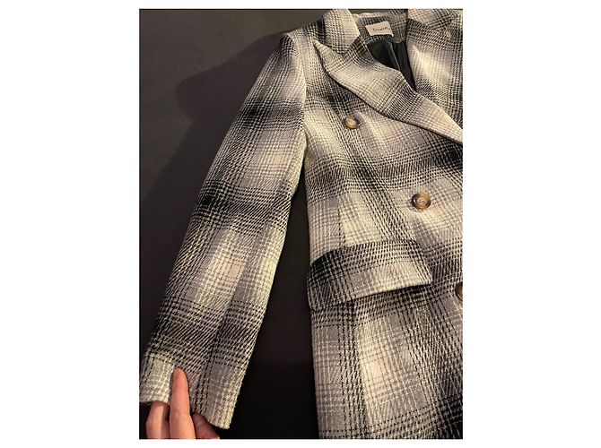 Autre Marque Abrigo Dixie de lana con estampado tartán a cuadros Negro Blanco Gris - vista 4