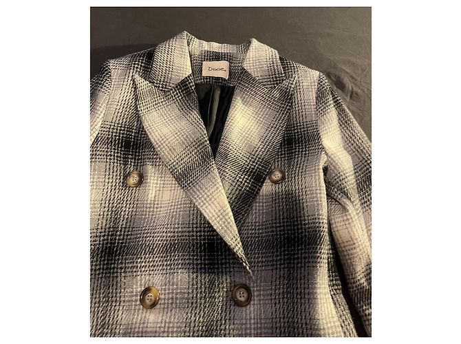 Autre Marque Abrigo Dixie de lana con estampado tartán a cuadros Negro Blanco Gris - vista 8