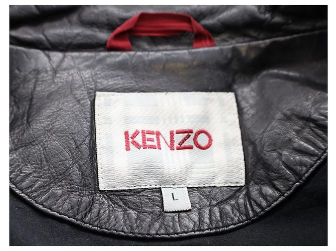 Giacca Moto Kenzo con zip frontale in pelle di vitello nera Nero - vista 3
