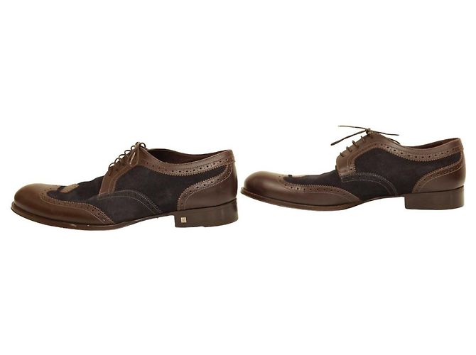 Louis Vuitton Scarpe stringate oxford brogue in pelle scamosciata blu da uomo 8 Marrone - vista 4