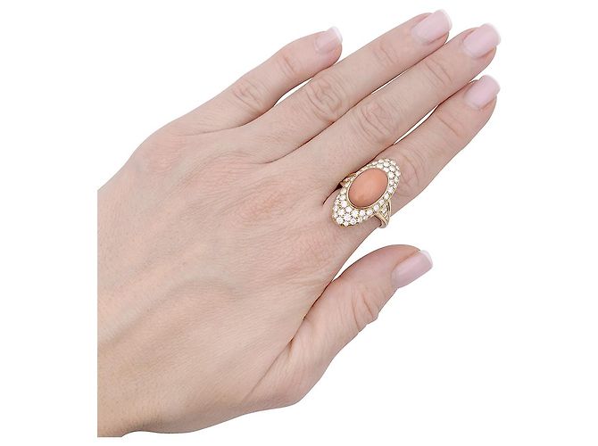 inconnue Anello, oro giallo, corallo pelle d'angelo e diamanti - vista 2