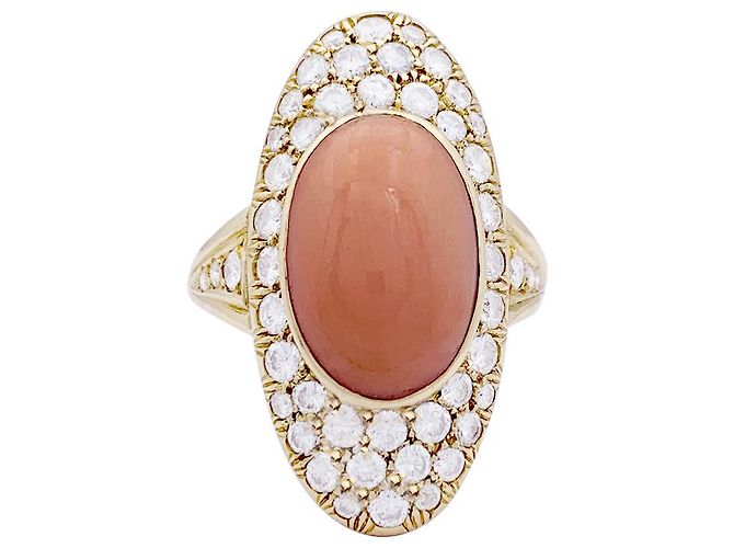inconnue Anello, oro giallo, corallo pelle d'angelo e diamanti - vista 5