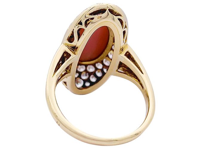 inconnue Anello, oro giallo, corallo pelle d'angelo e diamanti - vista 6