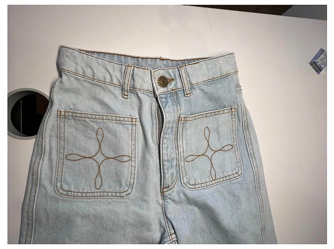 Jeans anchos Sandro azules de algodón con bolsillos bordados - vista 9