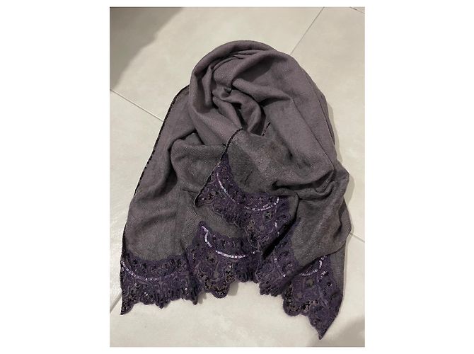 Stola Loro Piana in cashmere viola con paillettes Porpora - vista 5