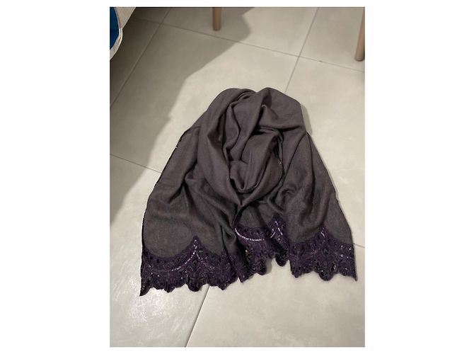 Stola Loro Piana in cashmere viola con paillettes Porpora - vista 6