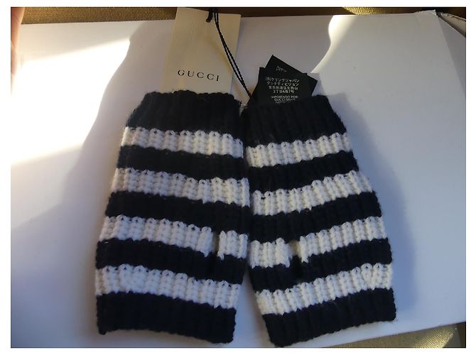 Gucci Wollfäustlinge Schwarz Weiß Grösse M - Ansicht 5