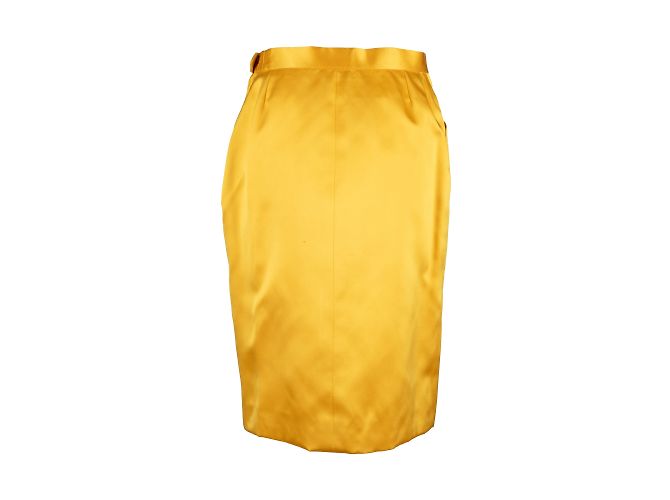 Falda lápiz de satén Yves Saint Laurent Amarillo - vista 2