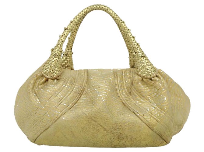 FENDI Spy Bag Borsa a tracolla Zucca Canvas Leather Gold Auth hk396 - vista 2