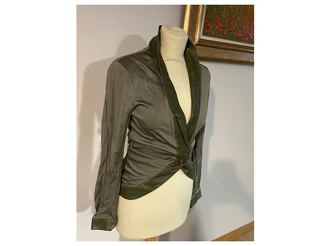 Christian Dior Olive Green Viscose Jacket with Leather Collar - view 2