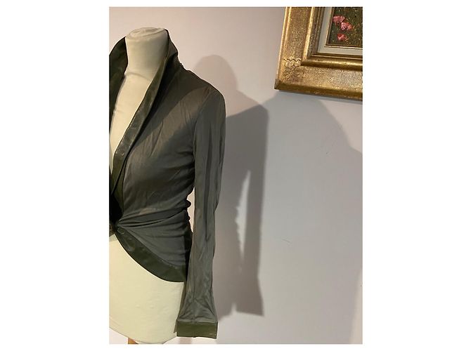 Christian Dior Olive Green Viscose Jacket with Leather Collar - view 3