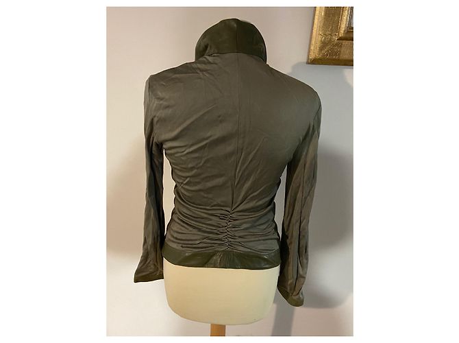 Christian Dior Olive Green Viscose Jacket with Leather Collar - view 4