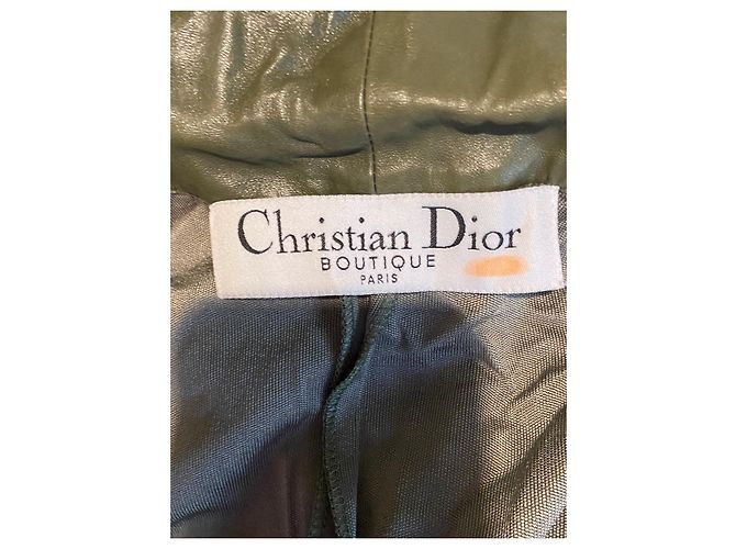 Christian Dior Olive Green Viscose Jacket with Leather Collar - view 5