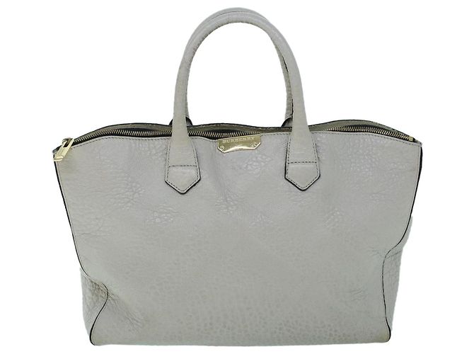 BURBERRY Borsa Tote Pelle Grigio Bianco Auth ac2169 Marrone - vista 13