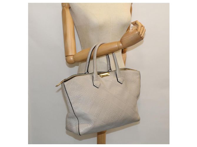 BURBERRY Borsa Tote Pelle Grigio Bianco Auth ac2169 Marrone - vista 22