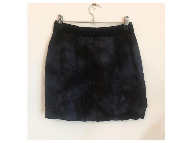Mini skirt 100% The Kooples Blue and Black Silk Dark blue - view 2