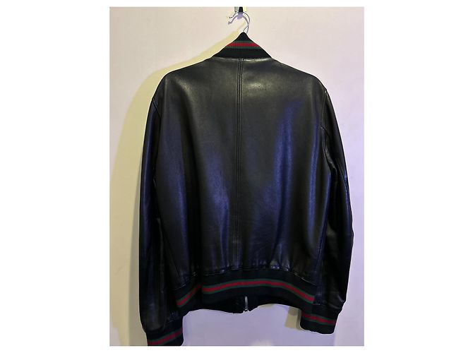 Giacca bomber in pelle Gucci nera Nero - vista 3
