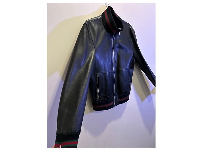 Giacca bomber in pelle Gucci nera Nero - vista 7