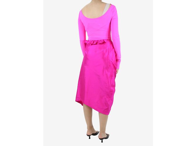 Preen By Thornton Bregazzi Vestido de seda assimétrico rosa choque - tamanho M - vista 3