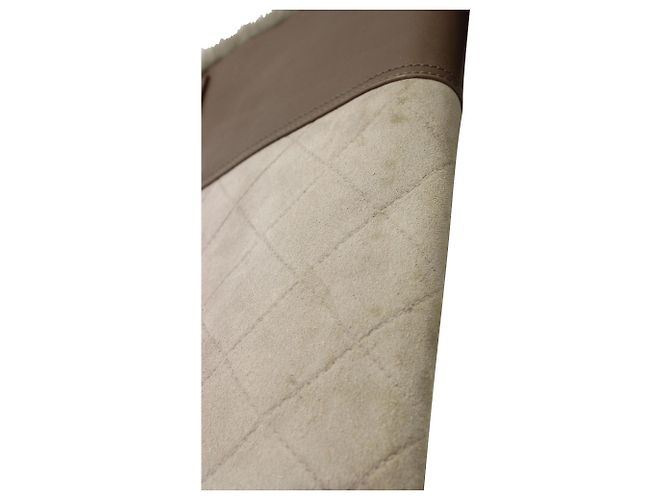 Timeless Botas Chanel acolchoadas até o joelho em camurça e couro creme e marrom Branco Cru - vista 5