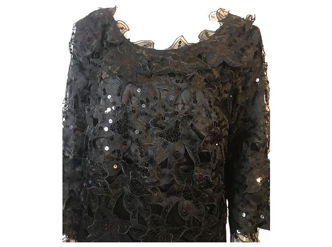 Autre Marque Blusa nera con paillettes e maniche 3/4 Nero - vista 2