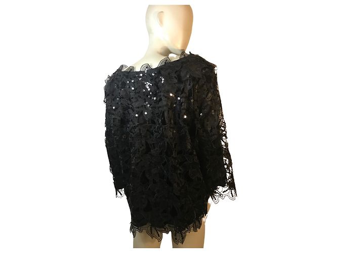 Autre Marque Blusa nera con paillettes e maniche 3/4 Nero - vista 3