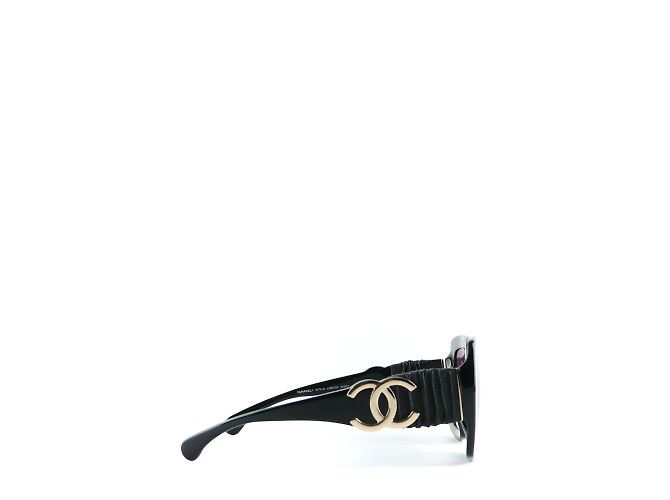 CHANEL - Occhiali da sole in plastica e pelle CC Nero - vista 2