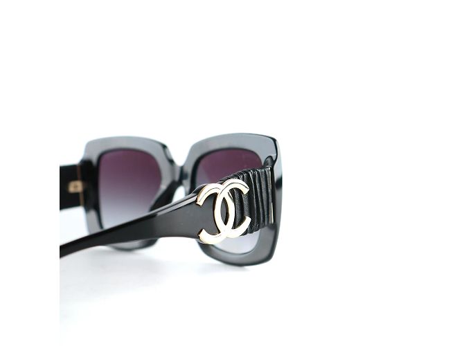CHANEL - Occhiali da sole in plastica e pelle CC Nero - vista 5
