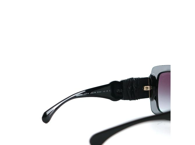 CHANEL - Occhiali da sole in plastica e pelle CC Nero - vista 6