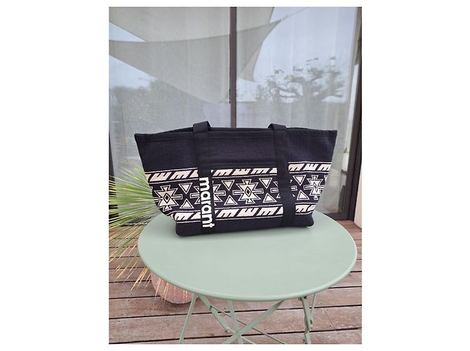 Borsa tote Isabel Marant Darwen in jacquard di cotone nero - vista 6