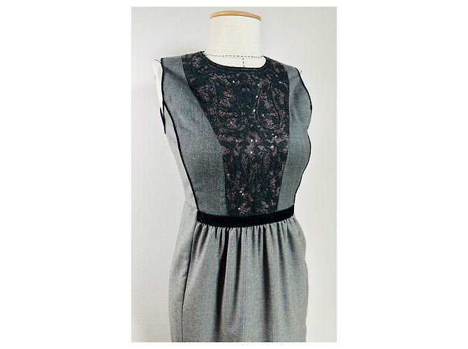 Etro Handbesticktes Kleid Grau Seide Kaschmir Wolle - Ansicht 2
