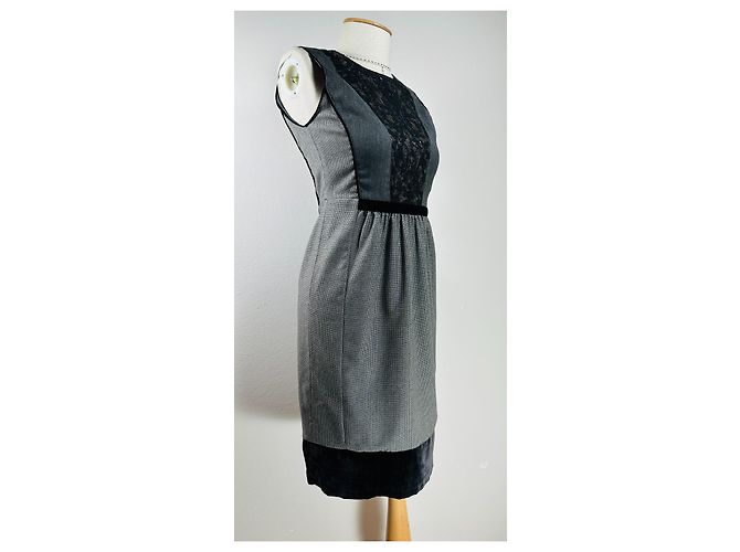 Etro Handbesticktes Kleid Grau Seide Kaschmir Wolle - Ansicht 3