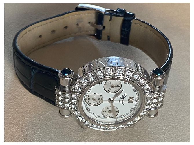 Chopard Chrono Uhr Weißgold Diamanten und Saphire Silber Hardware - Ansicht 10