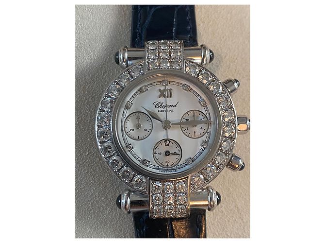 Chopard Chrono Uhr Weißgold Diamanten und Saphire Silber Hardware - Ansicht 13
