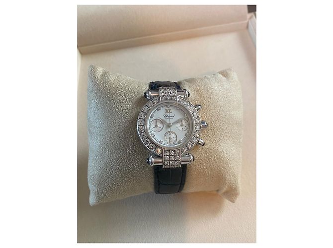 Chopard Chrono Uhr Weißgold Diamanten und Saphire Silber Hardware - Ansicht 2
